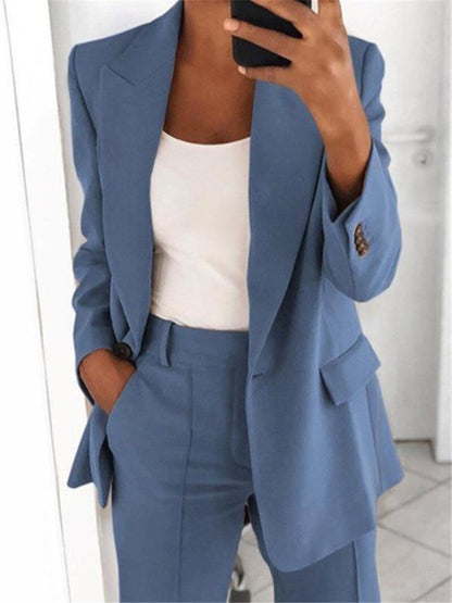 Women's Elegant Slim-Fit Style Blazer and Wide-Leg Pants Set | Ideal for All Seasons