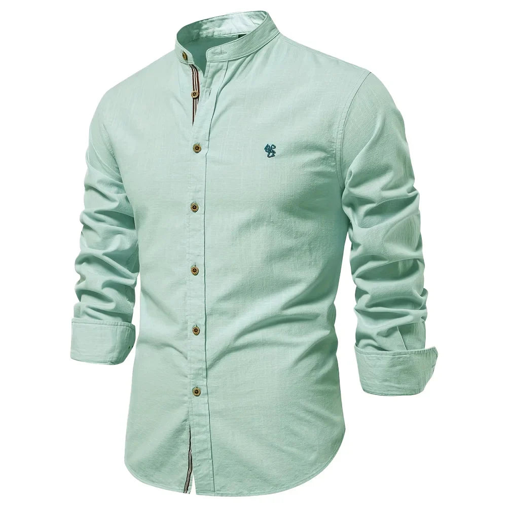 Men's Shirt with Stand-Up Collar Long Sleeve Button Closure | Ideal for All Seasons