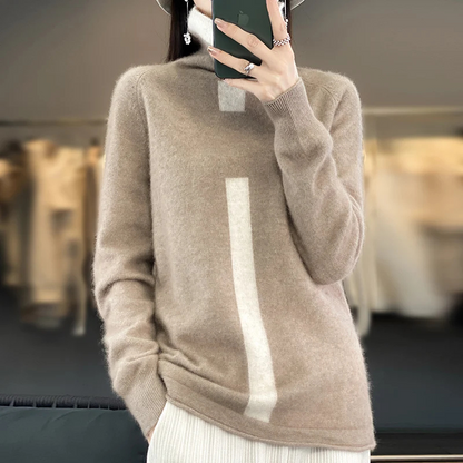 Women's Soft High-Neck Knitted Jumper with One Stripe | Ideal for Winter