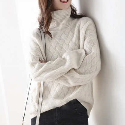 Women's Trendy Thick Knitted Turtleneck Jumper with Zigzag Pattern | Ideal for Winter