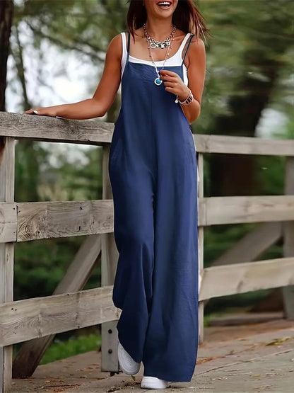 Women's Loose Fit Sleeveless Linen Jumpsuit | Ideal for Summer