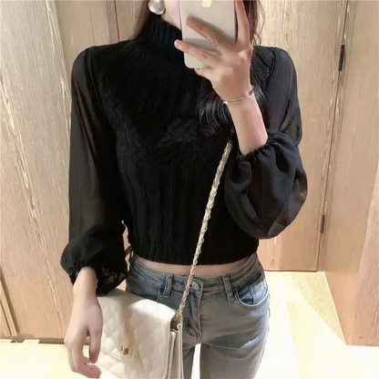 Women's Modern Sweater Vest with Transparent Sleeves Turtleneck Jumper | Ideal for winter