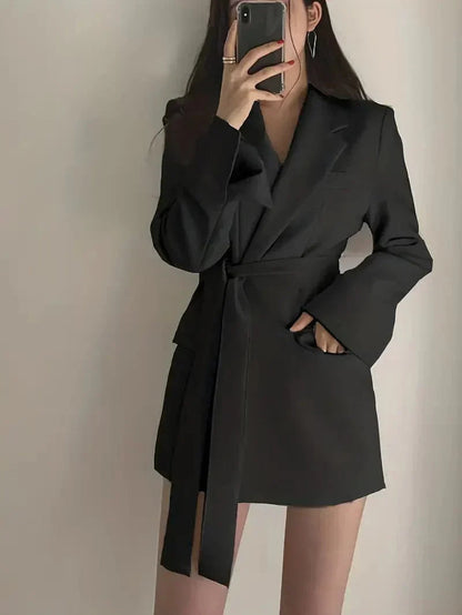 Women's Casual Pocket Blazer Dress with Long Belt | Perfect for Casual Days