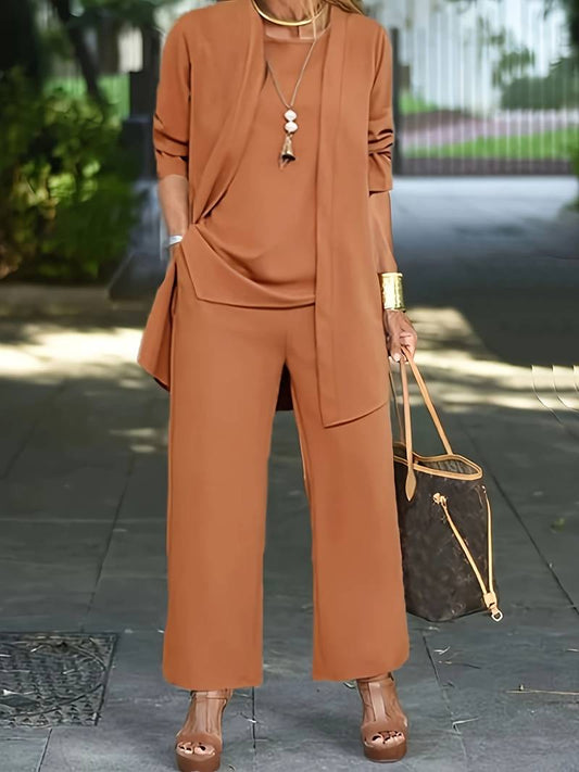 Women's Casual Comfortable Fabric Set with Cardigan and Long Trousers