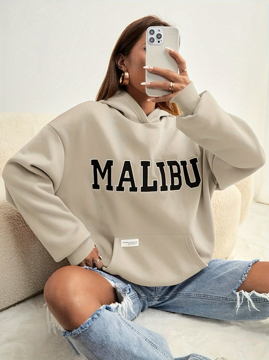 Women's Casual Oversized Hoodie with 'Malibu' Print and Pocket | Perfect for Autumn/Winter