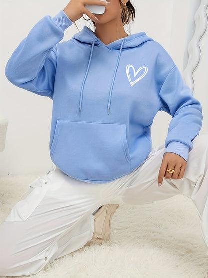 Women's Casual Oversized Hoodie with Chest Heart Print and Pocket | Ideal for Autumn/Winter