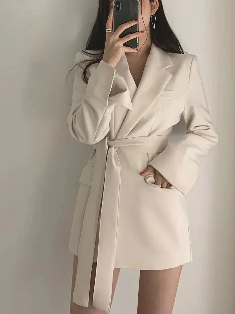 Women's Casual Pocket Blazer Dress with Long Belt | Perfect for Casual Days