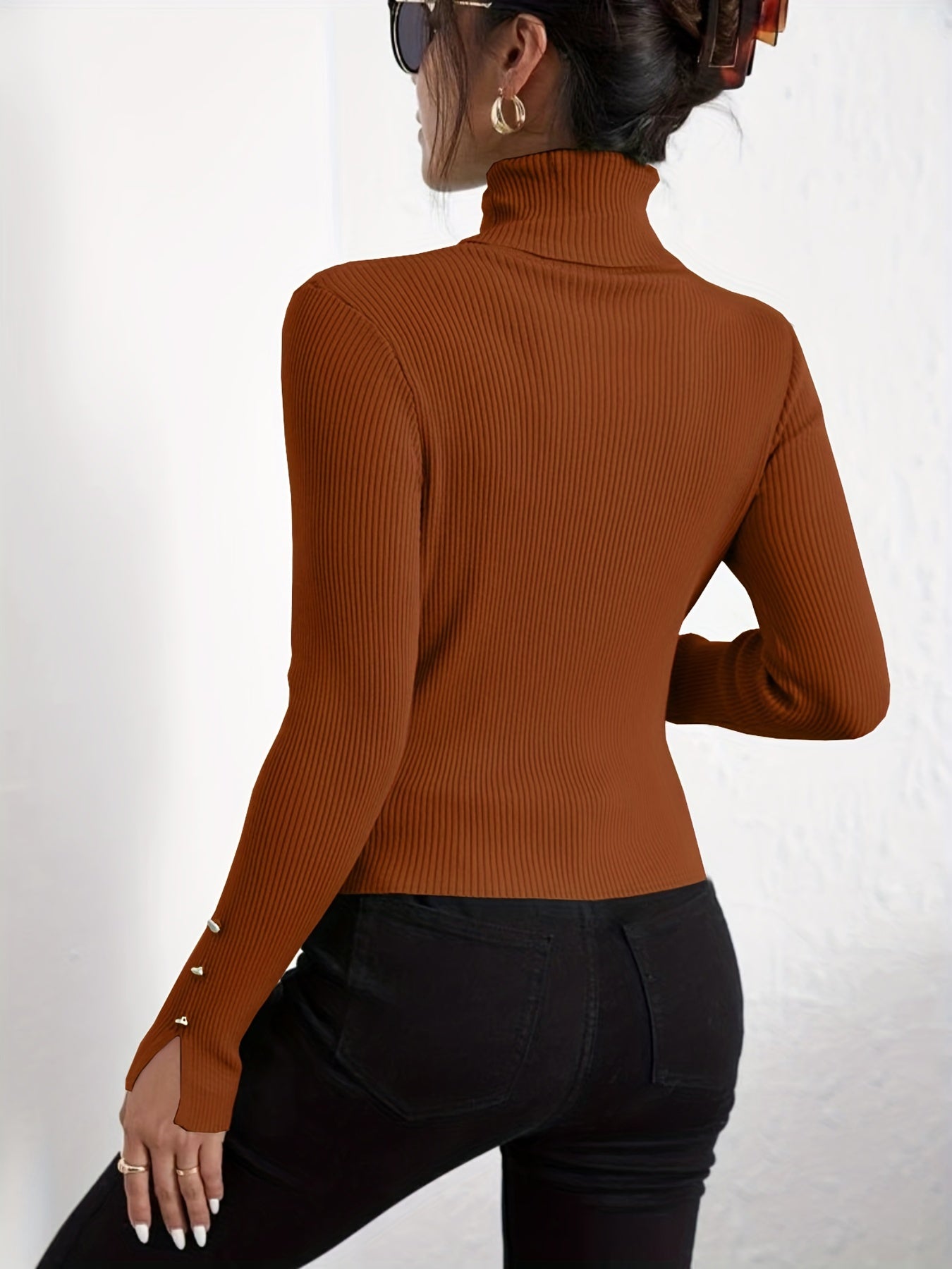 Women's Modern Solid Colour Turtleneck Jumper in Slim Fit | Ideal for Winter