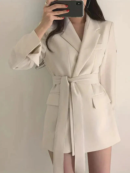 Women's Casual Pocket Blazer Dress with Long Belt | Perfect for Casual Days