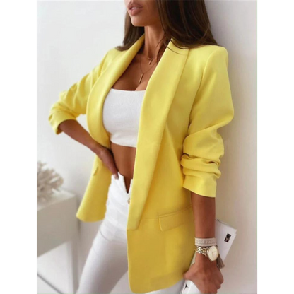 Women's Classic Solid Color Open Front Pocket Blazer | Perfect for Casual Days