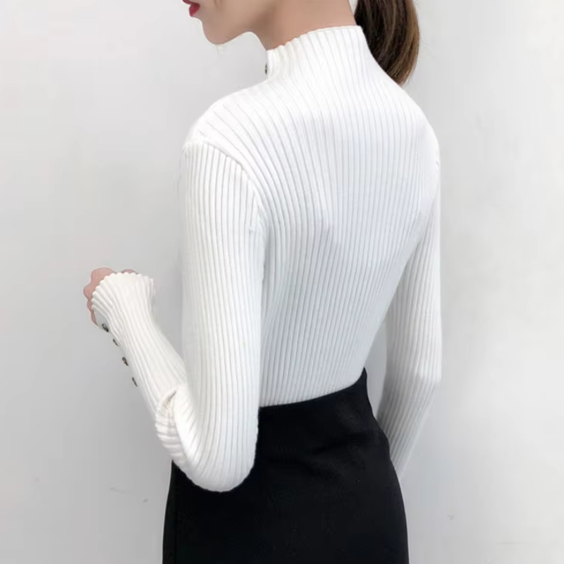 Women's Stretchy Turtleneck Knitted Jumper with Buttons for Women | Ideal for Winter