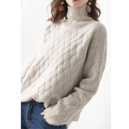 Women's Trendy Thick Knitted Turtleneck Jumper with Zigzag Pattern | Ideal for Winter