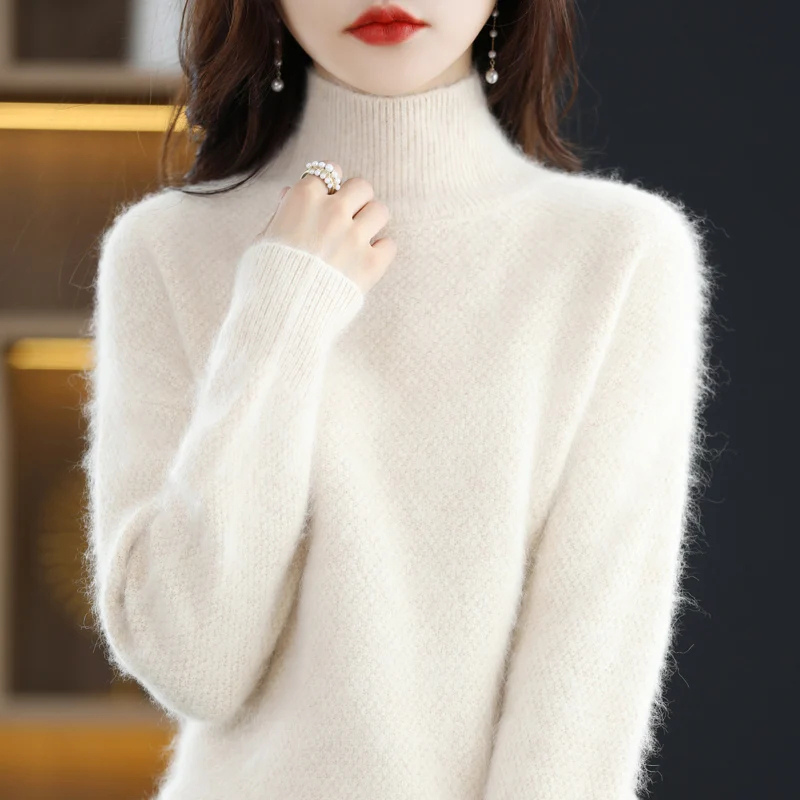 Women's Elegant Hollow Print Turtleneck Knitted Jumper for Women | Ideal for Winter