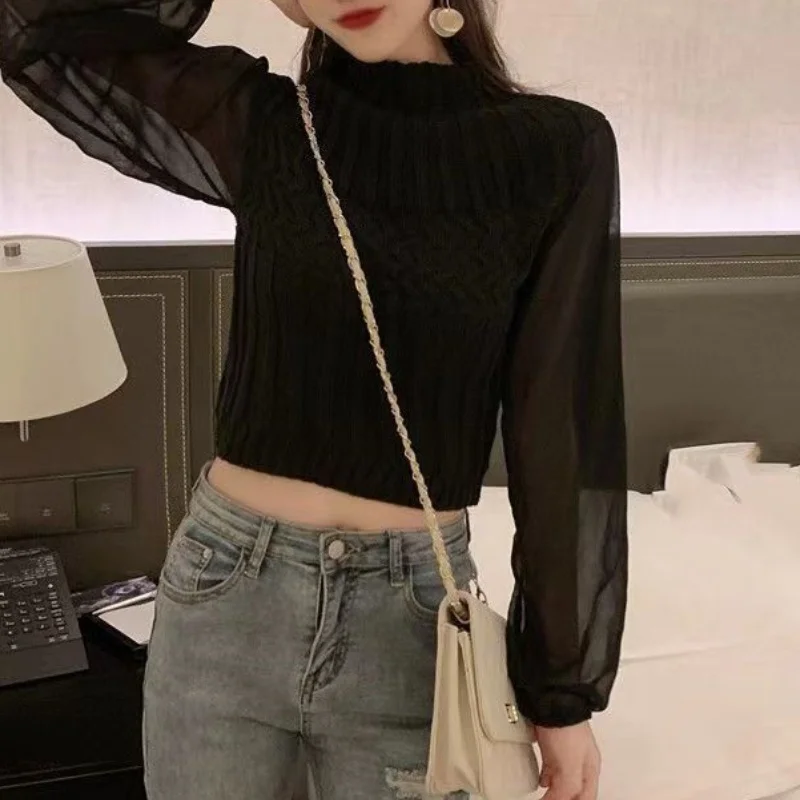 Women's Modern Sweater Vest with Transparent Sleeves Turtleneck Jumper | Ideal for winter