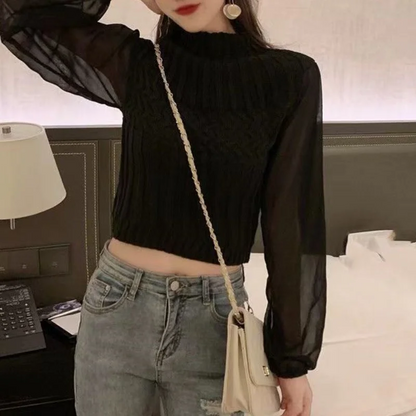 Women's Modern Sweater Vest with Transparent Sleeves Turtleneck Jumper | Ideal for winter