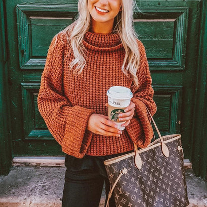 Women's Stylish Knit Turtleneck Jumper with Voluminous Sleeves | Ideal for Winter