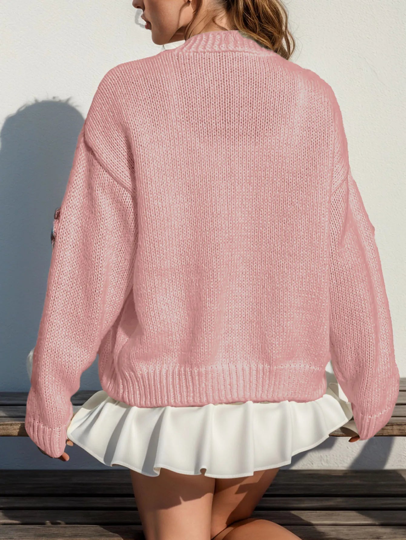 Women's Loose Fit Knitted Cardigan with Floral Embroidered  | Ideal for WInter
