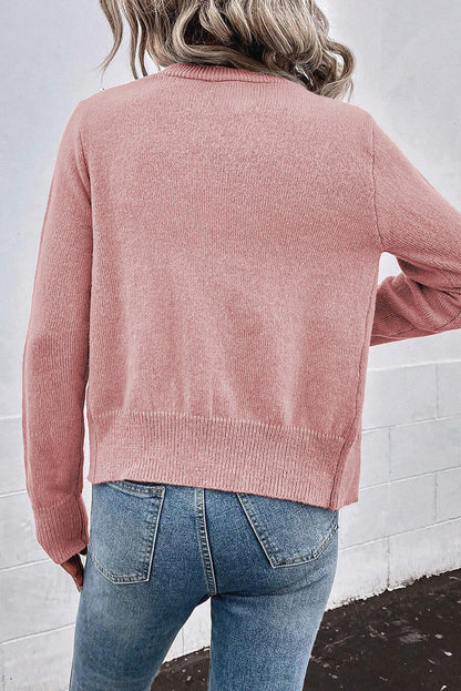 Women's Refined Textured Pink Cashmere Knit Button-Up Cardigan with Pearls| Ideal for Winter