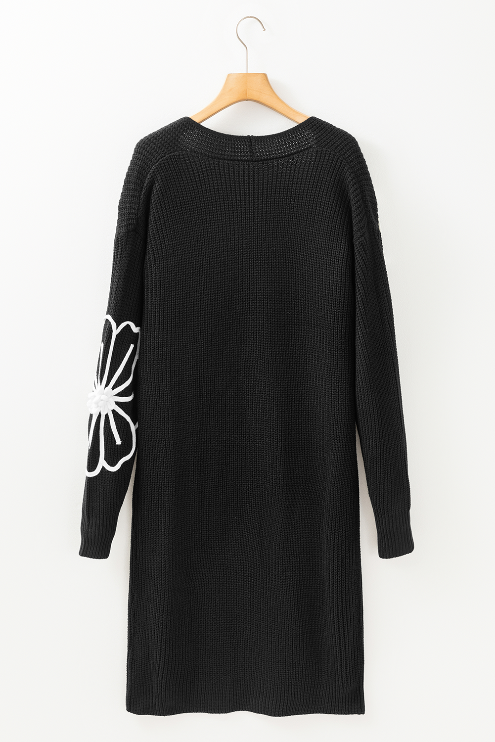 Women's Chic Long Open Drop Shoulder Cardigan with Floral Embroidery | Ideal for Winter