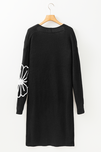 Women's Chic Long Open Drop Shoulder Cardigan with Floral Embroidery | Ideal for Winter