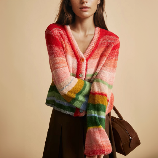 Women's Multicoloured Mohair Cashmere V-Neck Knit Cardigan with Buttons | Ideal for Winter