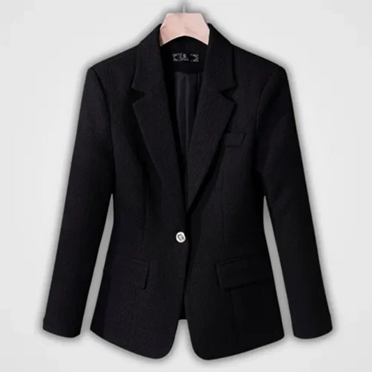 Women's Elegant Ribbed Blazer with Button and Pockets in Solid Colour  |  Perfect for Casual Days