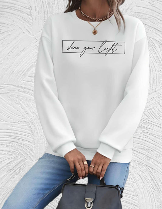 Women's Casual Sweater with "Shine Your Light" Print | Perfect for Autumn/Winter