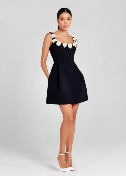 Women's Elegant Lightweight Mini Dress with Floral Accents