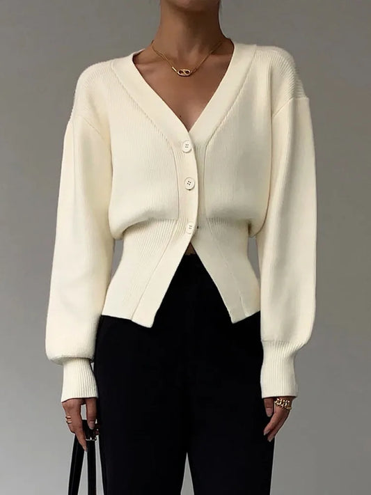 Women's Elegant Lantern Sleeve Cardigan with Buttons | Ideal for Winter