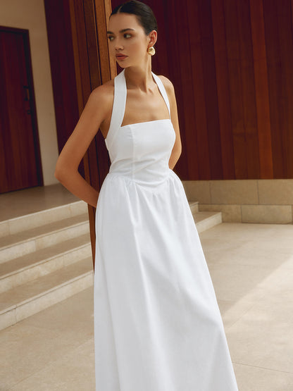 Women's Elegant Fabric Maxi Dress with Halter Neck Design for Summer Events