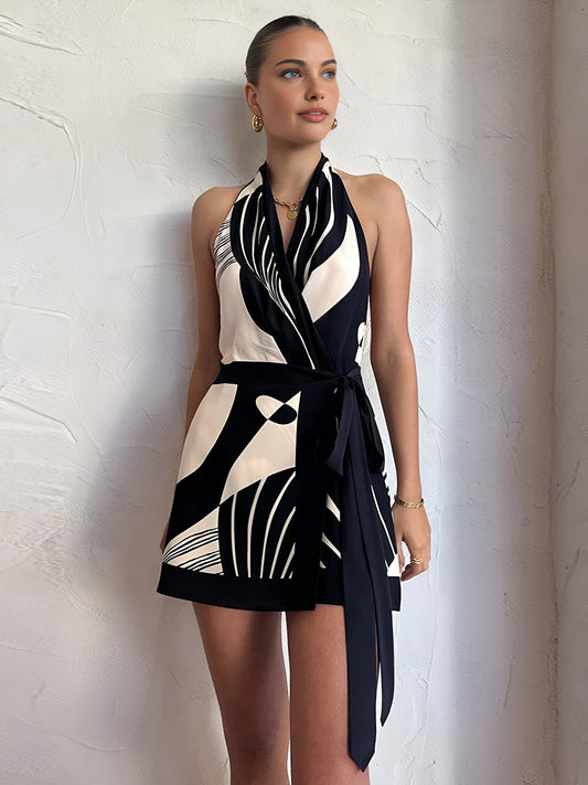 Women's Elegant Lightweight Wrap Dress with Abstract Print