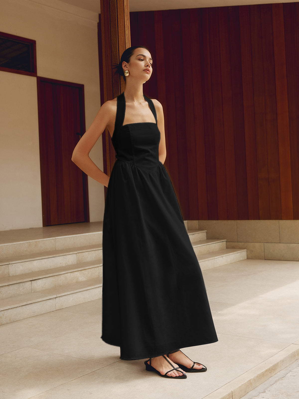 Variant image for Women's Elegant Fabric Maxi Dress with Halter Neck Design for Summer Events-15