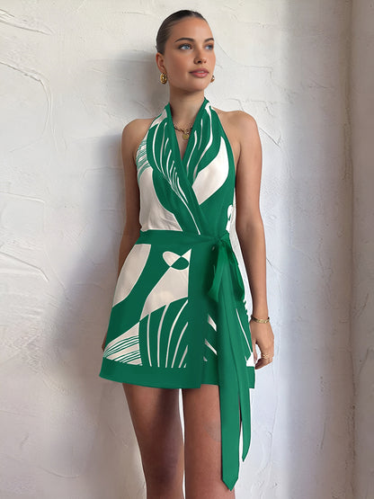 Women's Elegant Lightweight Wrap Dress with Abstract Print