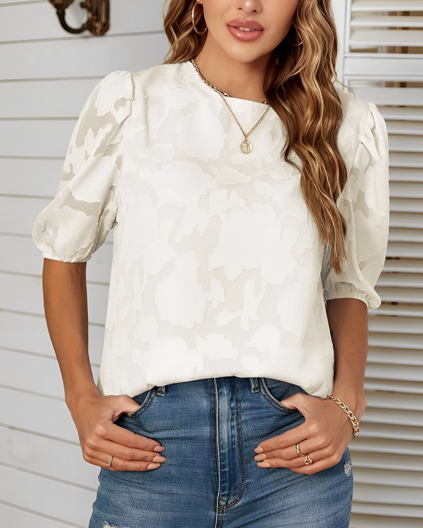 Women's Elegant Chiffon Blouse with Puff Sleeves