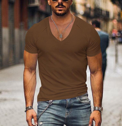 Men's Comfortable Cotton T-Shirt with V-Neck Design