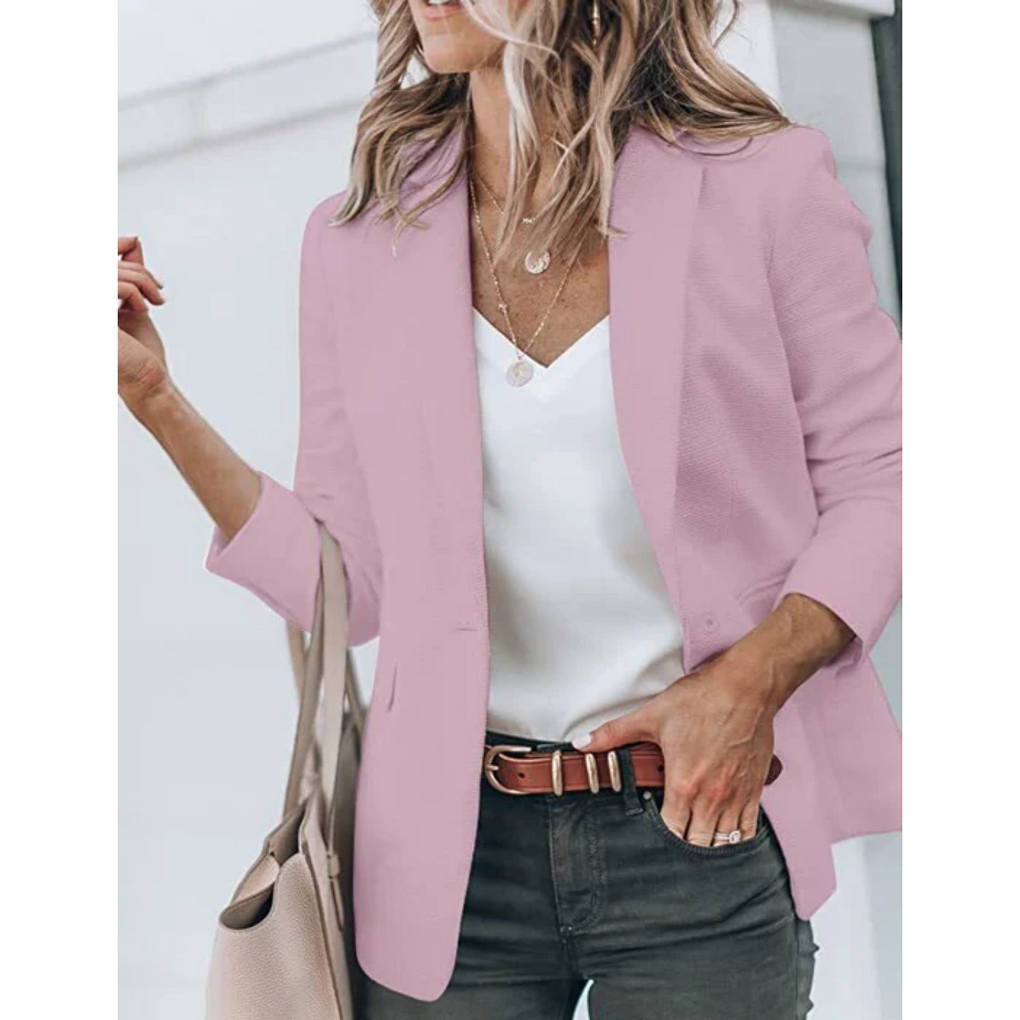 Women's Classic Solid Color Blazer with Pockets | Perfect for Casual Days