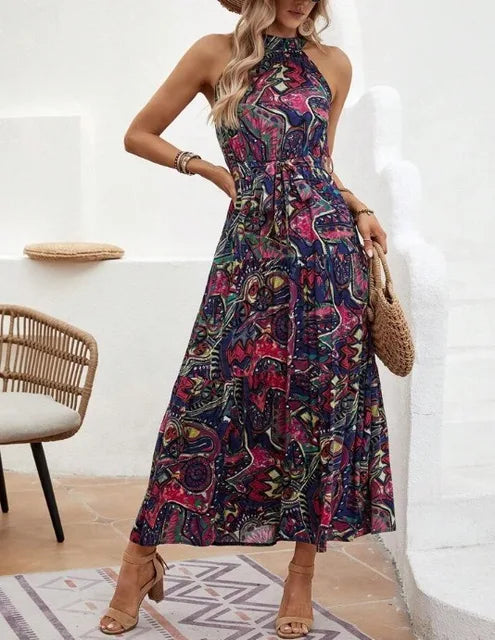 Women's Summer Elegant Long Dress with Halter Neck | Ideal for Summer