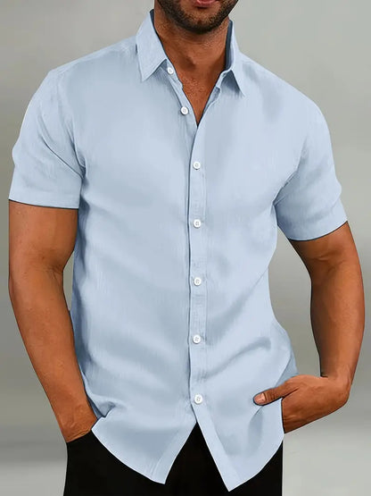 Men's Casual Lightweight Button-Down Shirt with Short Sleeves