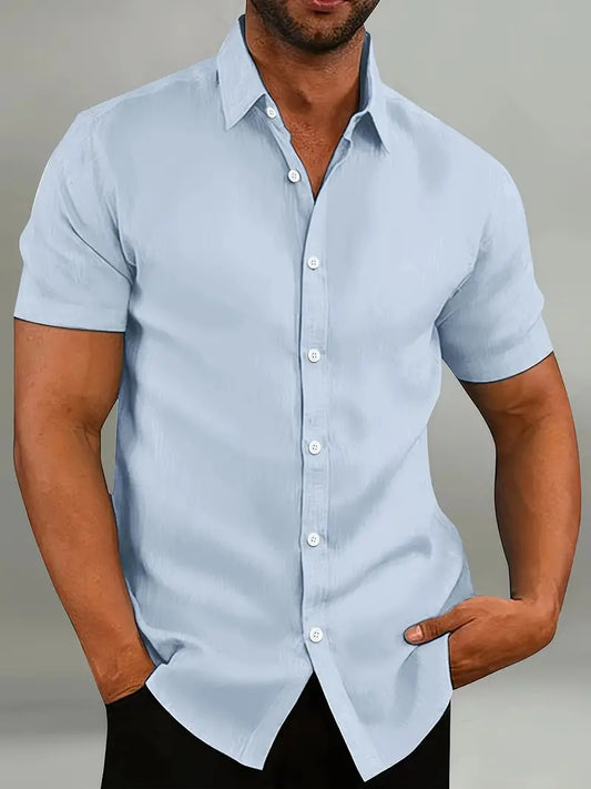Men's Casual Lightweight Button-Down Shirt with Short Sleeves