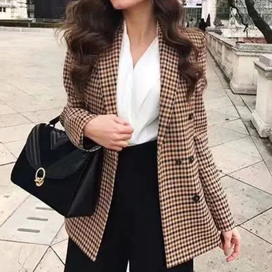 Women's Loose plaid blazer with buttons and pockets | Perfect for Casual Days