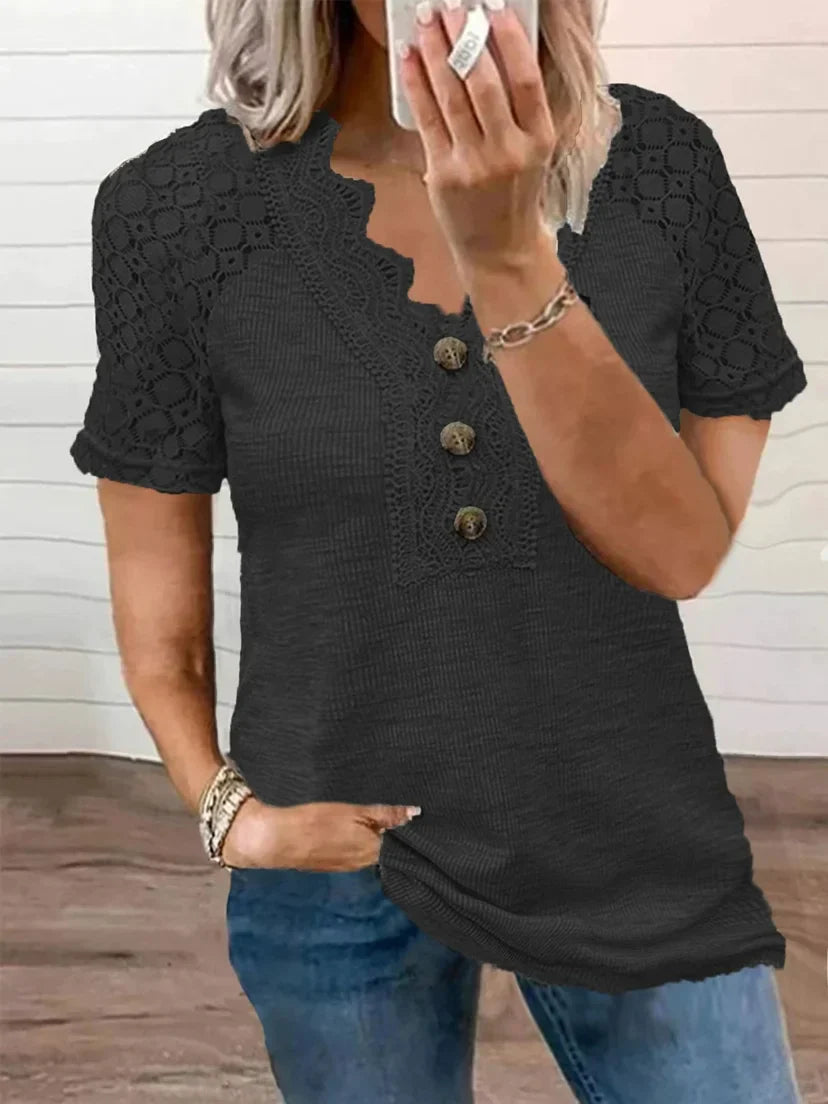 Variant image for Women's Elegant Lace T-Shirt with Delicate Accents and Relaxed Fit-13