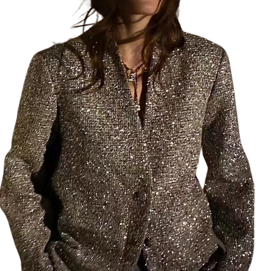 Women's Glamorous Oversized Glitter Blazer with Buttons | Perfect for Casual Days