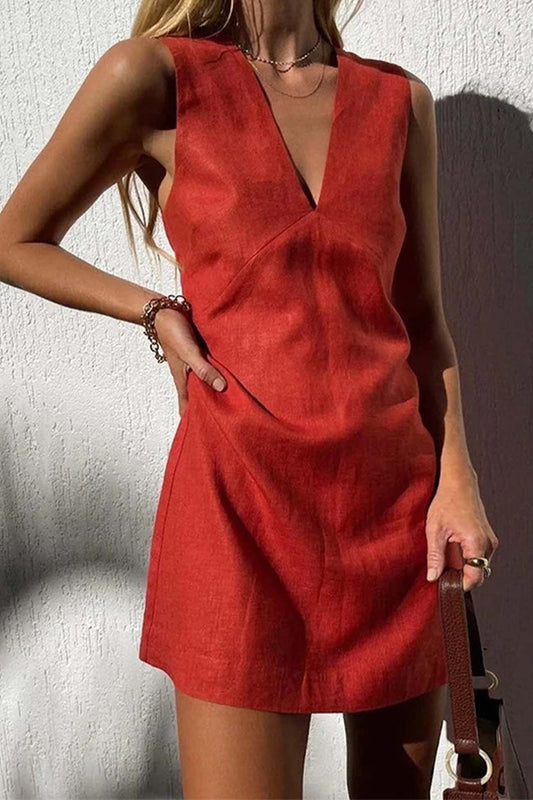 Women's Chic Lightweight Mini Dress with V-Neckline for Summer Events
