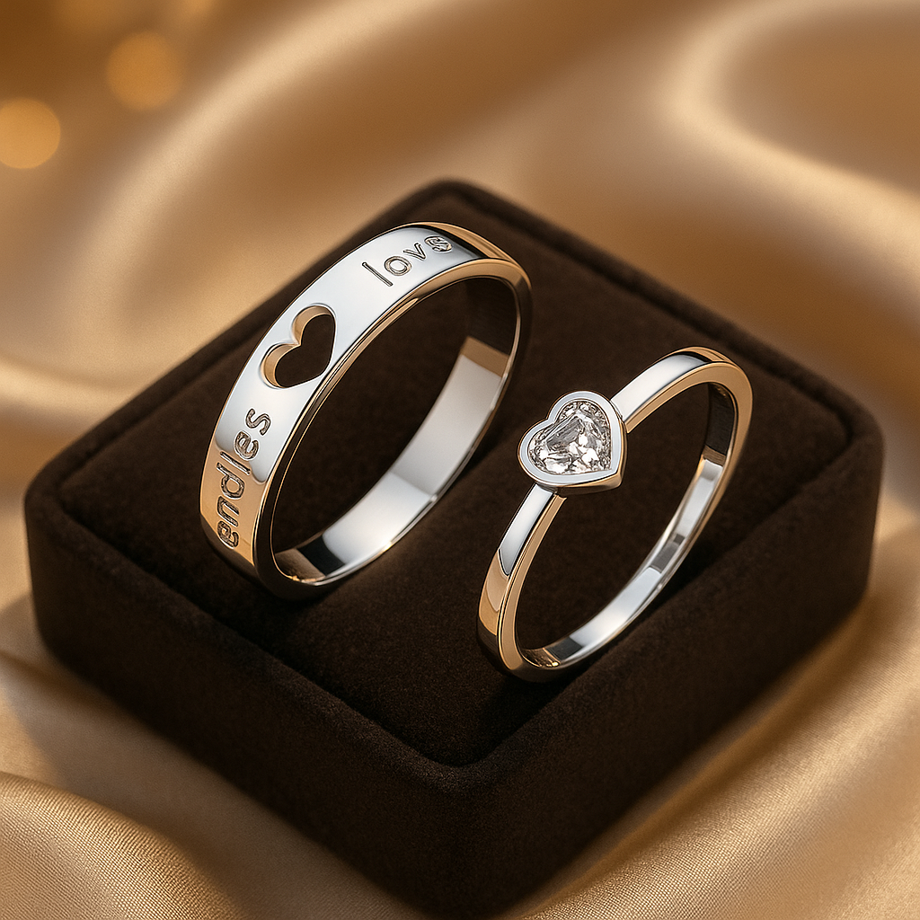 Couples Heart-Shaped Matching Promise Rings Set 0