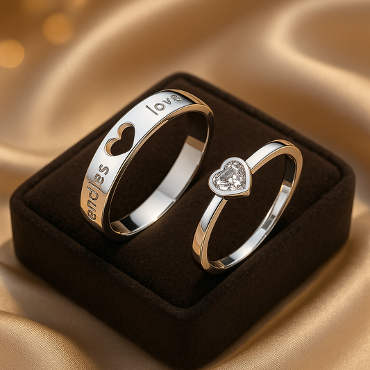 Couples Heart-Shaped Matching Promise Rings Set 0