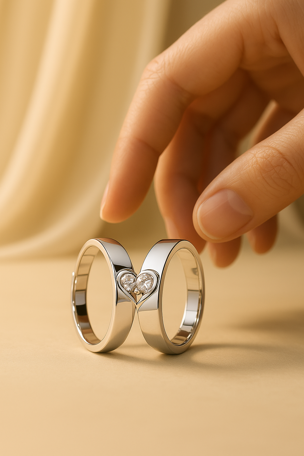 Couples Heart-Shaped Matching Promise Rings Set 2