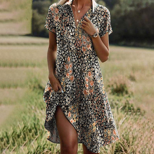 Women's Vintage Lightweight Dress with Floral Print