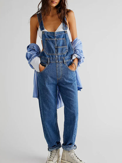 Women's Relaxed Denim Jumpsuit with Classic Design