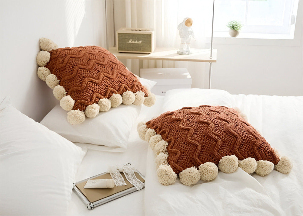 Decorative Cushion Cover with Pompom Knit Design 3