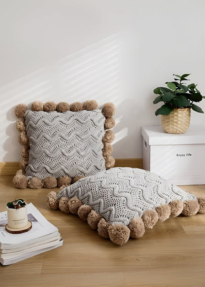 Decorative Cushion Cover with Pompom Knit Design 4